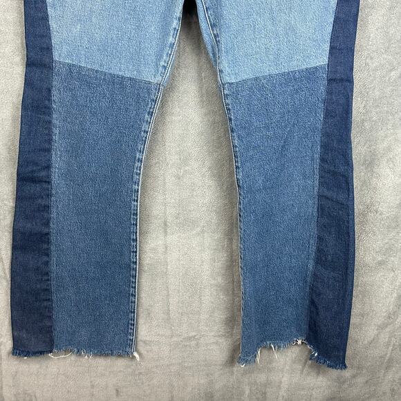Madewell X ISKO Jeans Women 30 Blue Patchwork Flare Raw Hem Boho Festival Hippie - Picture 3 of 13